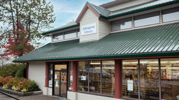 Aldergrove Library's exterior showcases a unique green roof design.