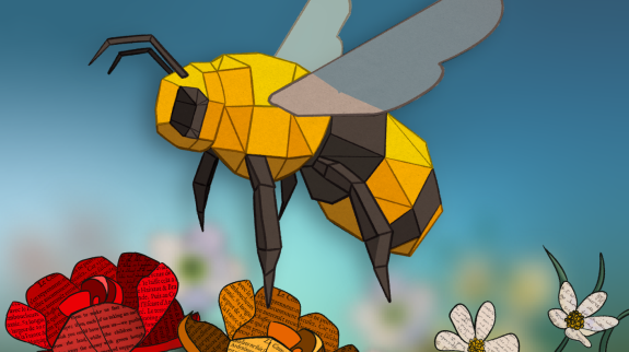 Freedom to Read Week 2025 marketing materials showing a bee and flowers.