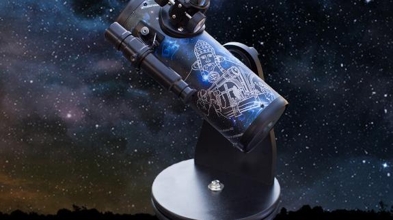 A telescope pointed towards a starry sky, showcasing countless stars and celestial wonders in the background.