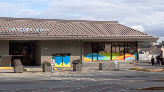  Exterior photo of Tsawwassen Library, highlighting its modern architectural design.