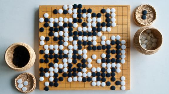 Ended game Go board view from above.
