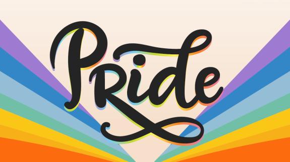 Pride Month graphic with rainbow colours