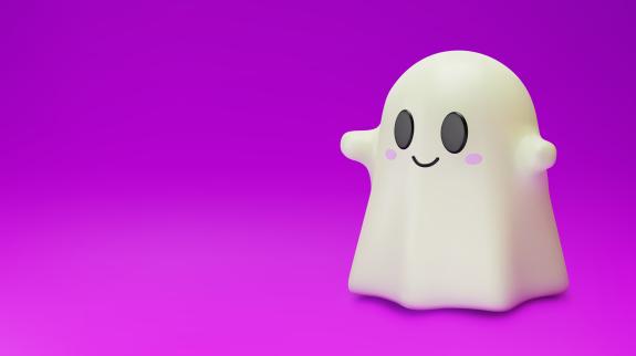 3D cute ghost on purple background. 