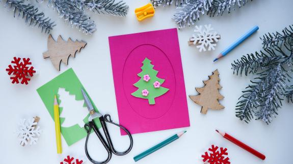 Art and craft supplies to make DIY Christmas and holiday cards.