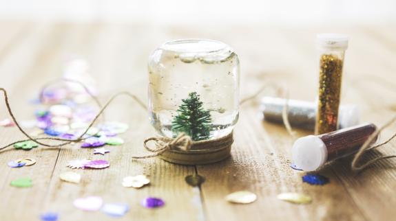 Homemade snow globe, Christmas tree in a jar.