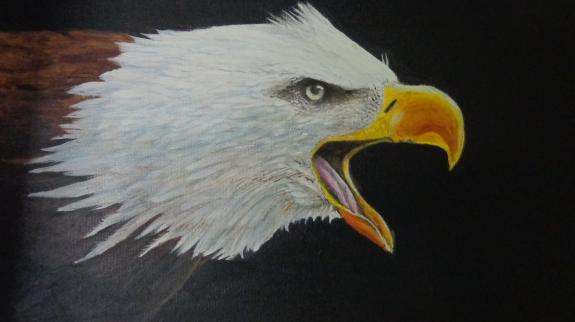 Hand painted head of a Bald Eagle by John Le Flock.