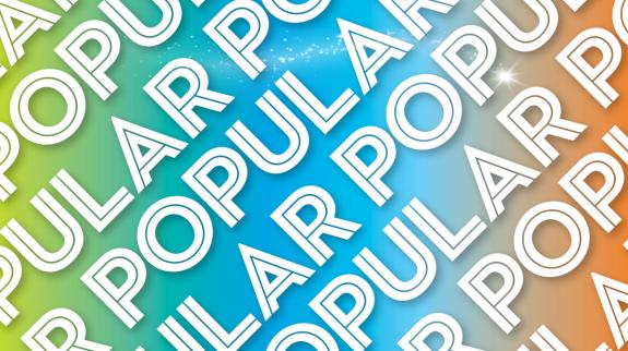 The word "POPULAR" is repeated over a background of FVRL colours: green blue and orange.