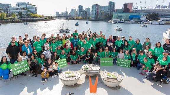 BC Transplant's Walk of Life event - people gather wearing green shirts.