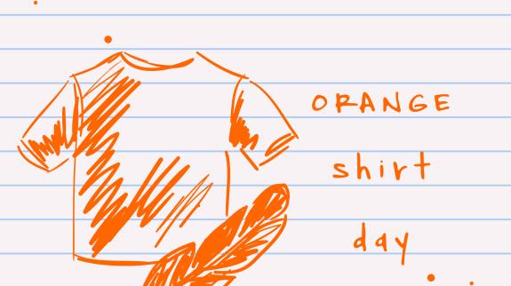 Hand drawn graphic for Orange Shirt Day in honor of indigenous Canadian children.