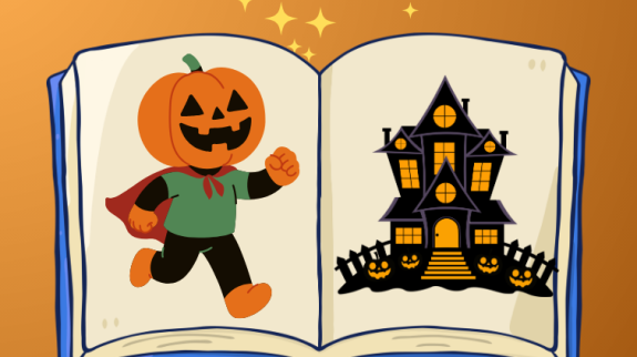 Halloween Storytime Book with costume pumpkin child