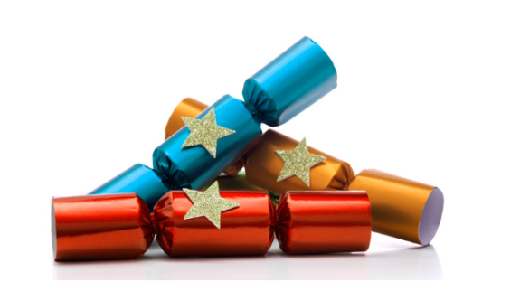 A group of festive Christmas crackers.