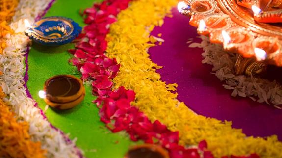 Diyas and flower petals