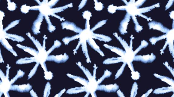 Shibori indigo hand painted ink pattern with snowflakes.