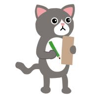Illustration of a cat standing on back legs and holding a pen and clipboard.