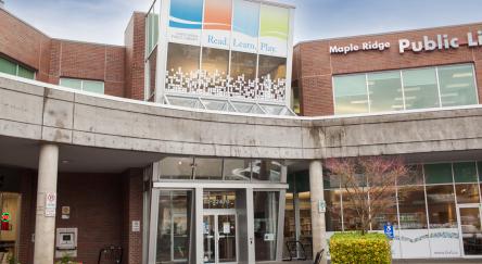 Maple Ridge Public Library adorned with a visible sign, making it easy to identify and recognize its role in the community.