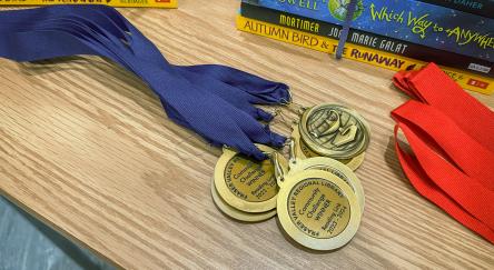 Reading Link Challenge medals and books