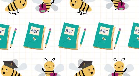 Cute busy bees with books, bags and pencils going back to school design.