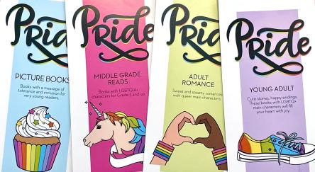 FVRL Pride bookmarks with reading suggestions for all ages