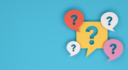 3D rendering of question marks on speech bubble.