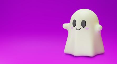 3D cute ghost on purple background. 