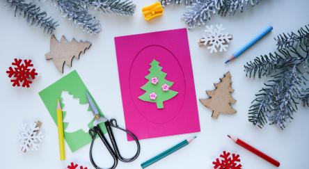 Art and craft supplies to make DIY Christmas and holiday cards.