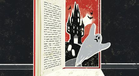 A ghost flies out of a horror novel.