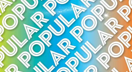 The word "POPULAR" is repeated over a background of FVRL colours: green blue and orange.