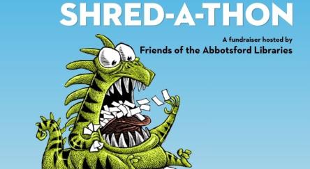 Green cartoon monster with black stripes eating paper on a blue background.