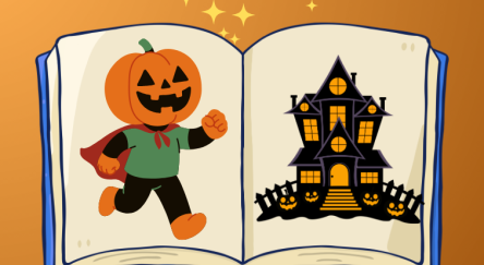Halloween Storytime Book with costume pumpkin child