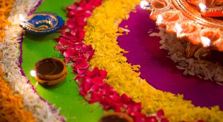 Diyas and flower petals