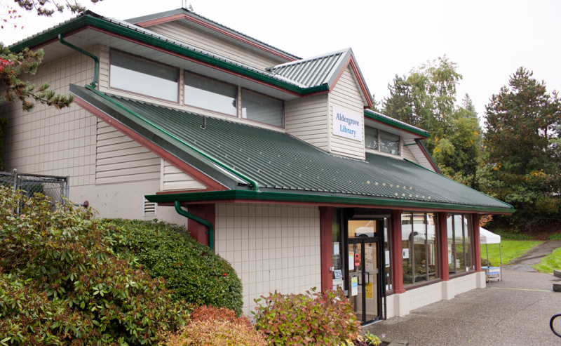 Aldergrove Library's exterior showcases a unique green roof design.