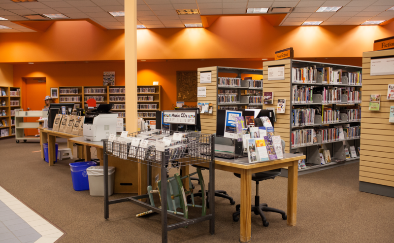 Inside Hope Library, shelves are packed with a vast array of books, offering a warm and welcoming space for readers.