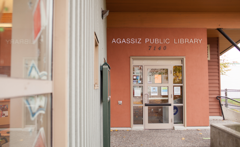 Exterior view of Agassiz Library featuring the main entry doors.
