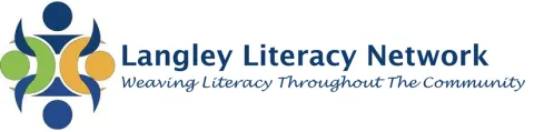The Langley Literacy Network logo, highlighting a creative book design and text that reads 'Weaving Literacy Throughout The Community".