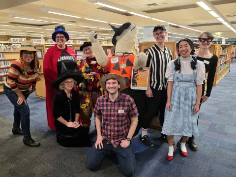 Clearbrook Library staff dress up in costumes for Halloween.