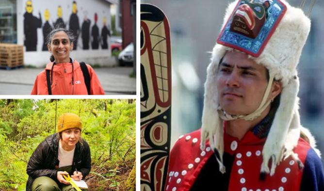 A collage of three photos featuring people dressed in indigenous regalia and hats, celebrating cultural diversity and tradition.