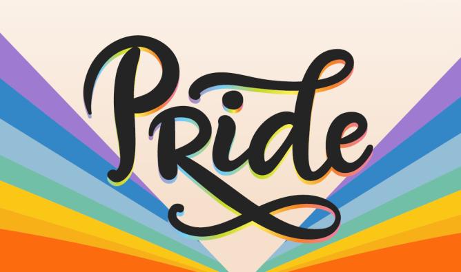 Pride Month graphic with rainbow colours