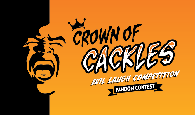 Crown of Cackles Evil Laugh Competition with illustration of person laughing