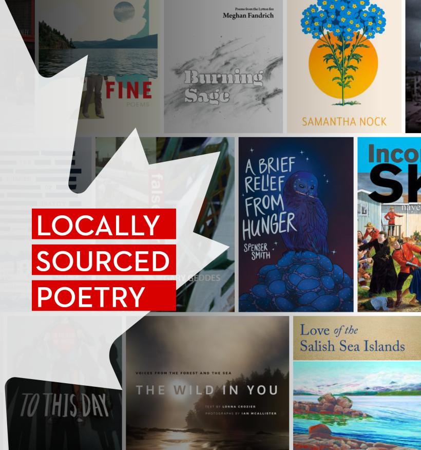The title "Locally Sourced Poetry" with a maple leaf and montage of book covers.