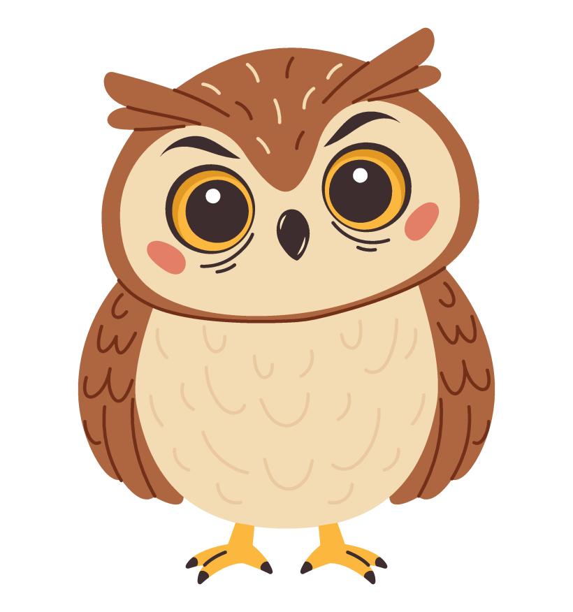 A brown owl with big eyes.