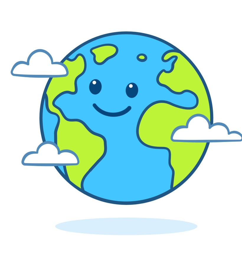 A smiling earth floats among the clouds.