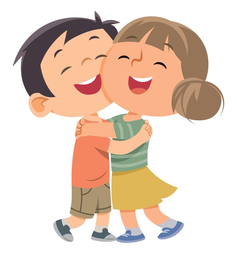 A young boy and a young girl hug each other.